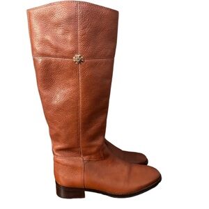 TORY BURCH Jolie Riding Boot Pebbled Leather Brown  Size 10.5
